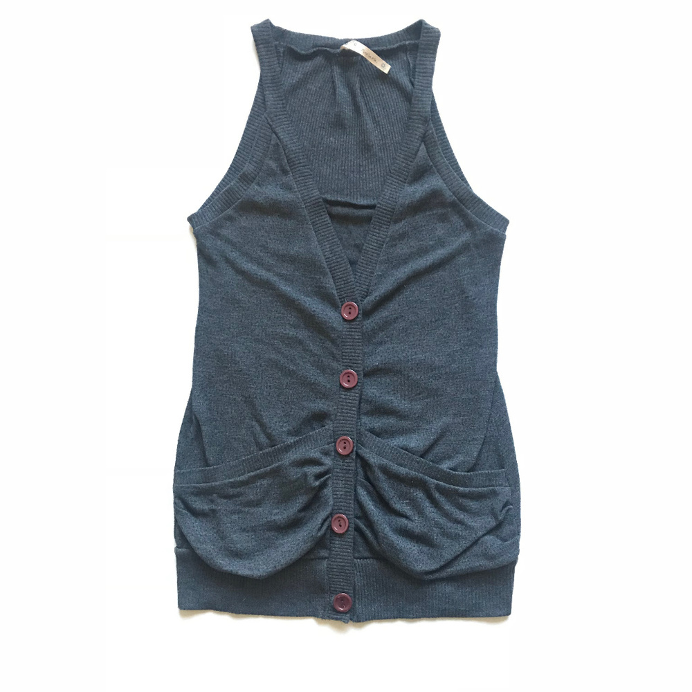 Papaya Sleeveless V Neck Button Up Cardigan